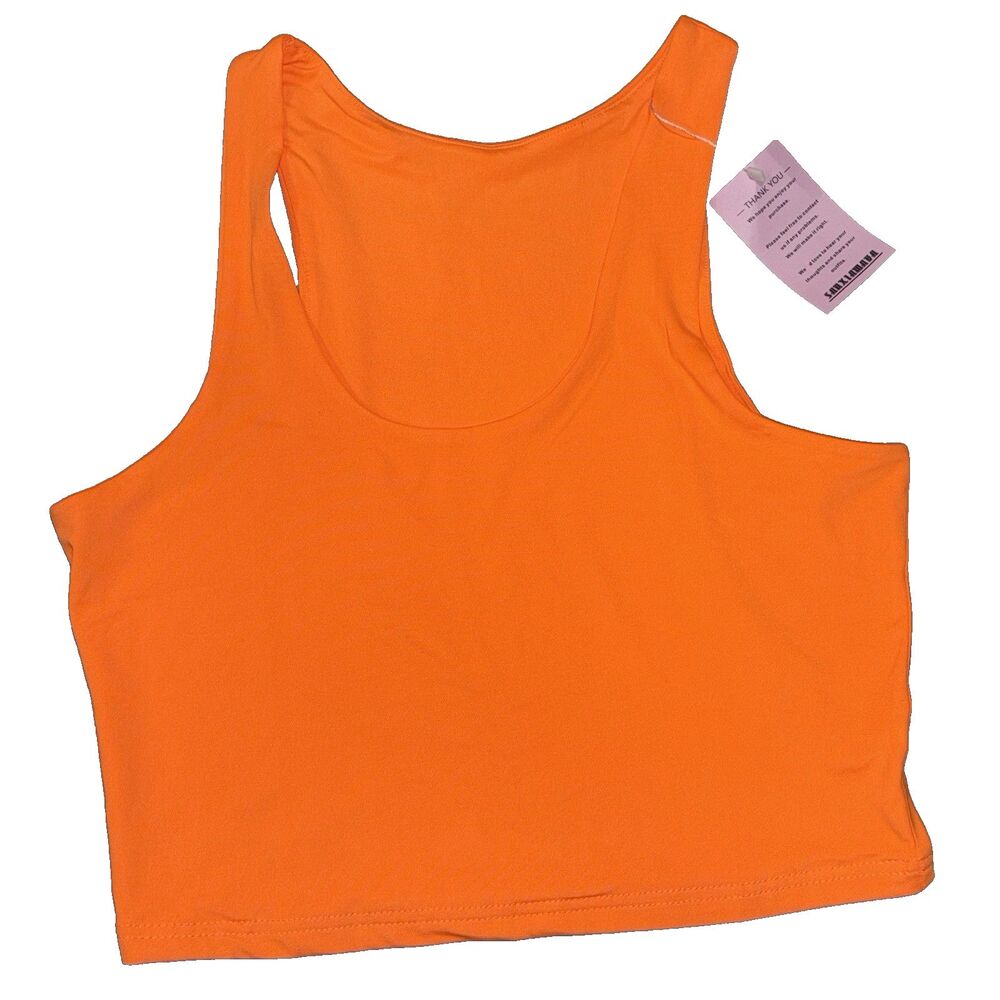 Orange Cropped Tank Top XL Double Layer Racerback Scoop Neck Summer Basic Casual